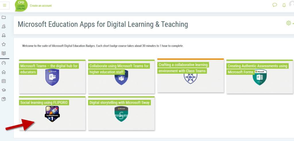 Screenshot of Microsoft Education Apps for Digital Learning & Teaching in CPD Online