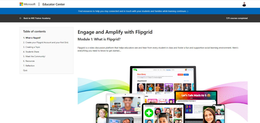 Screenshot of the Microsoft Education Centre page on Flipgrid