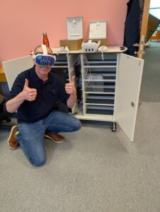 John Hough setting up our new Meta Quest 3 headsets